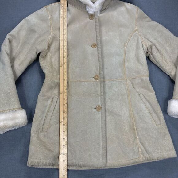 WILSONS‎ LEATHER Winter Coat Sz S Tan Suede Leather Hooded Faux Fur Lined Jacket - Picture 13 of 16